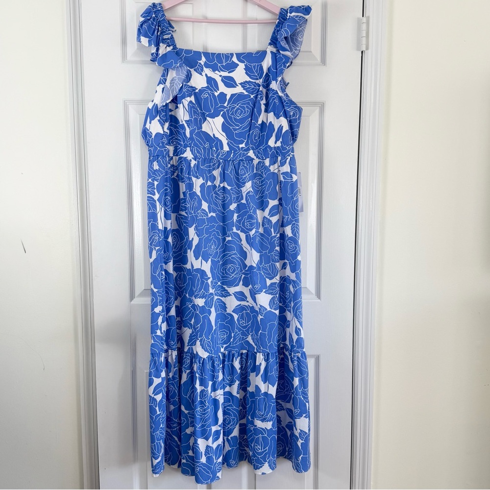 NEW London Times Floral Blue and White Women's Maxi Dress Size 18W